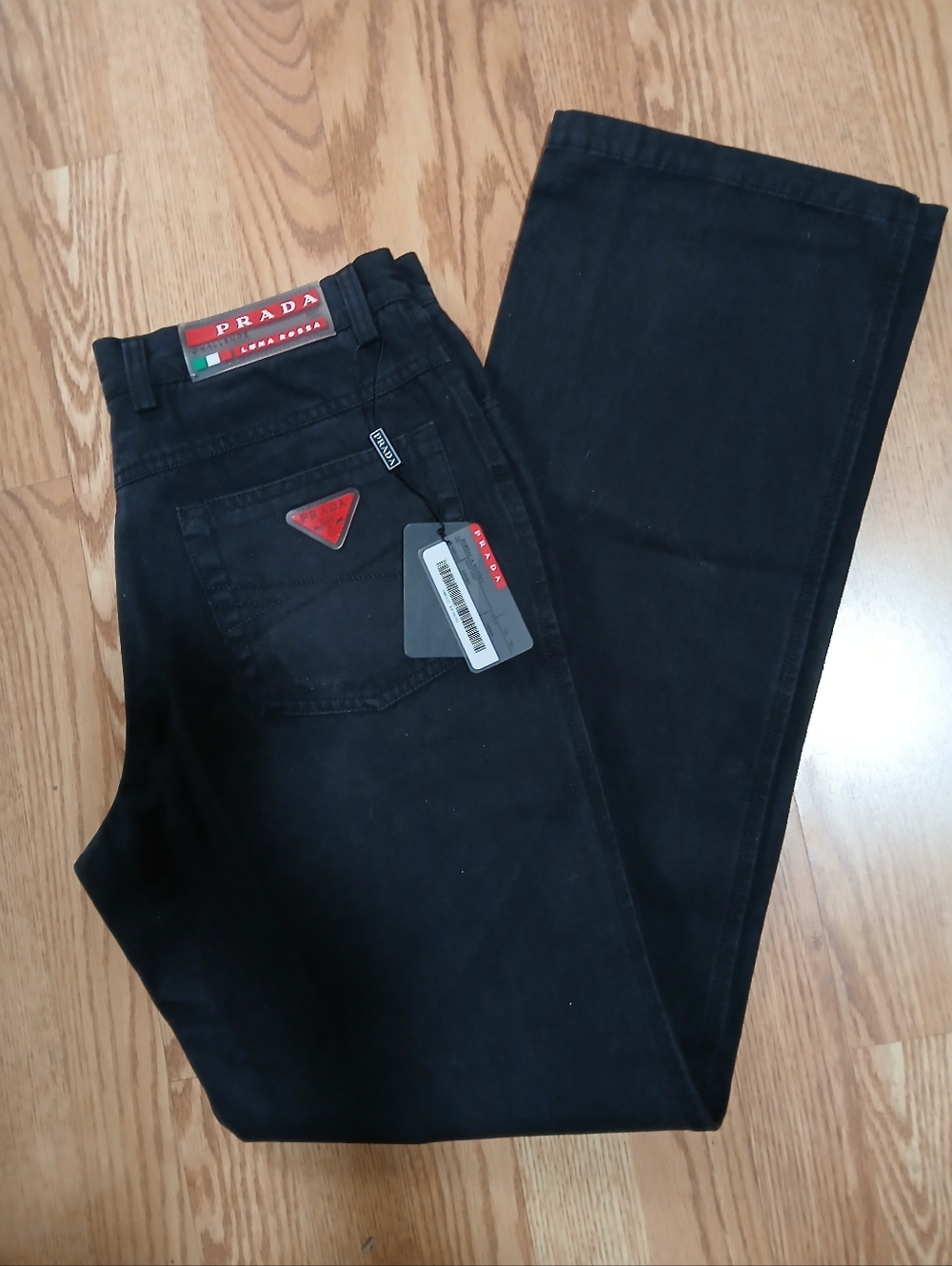 Prada Men’s Black Jeans with Red Triangle Logo
